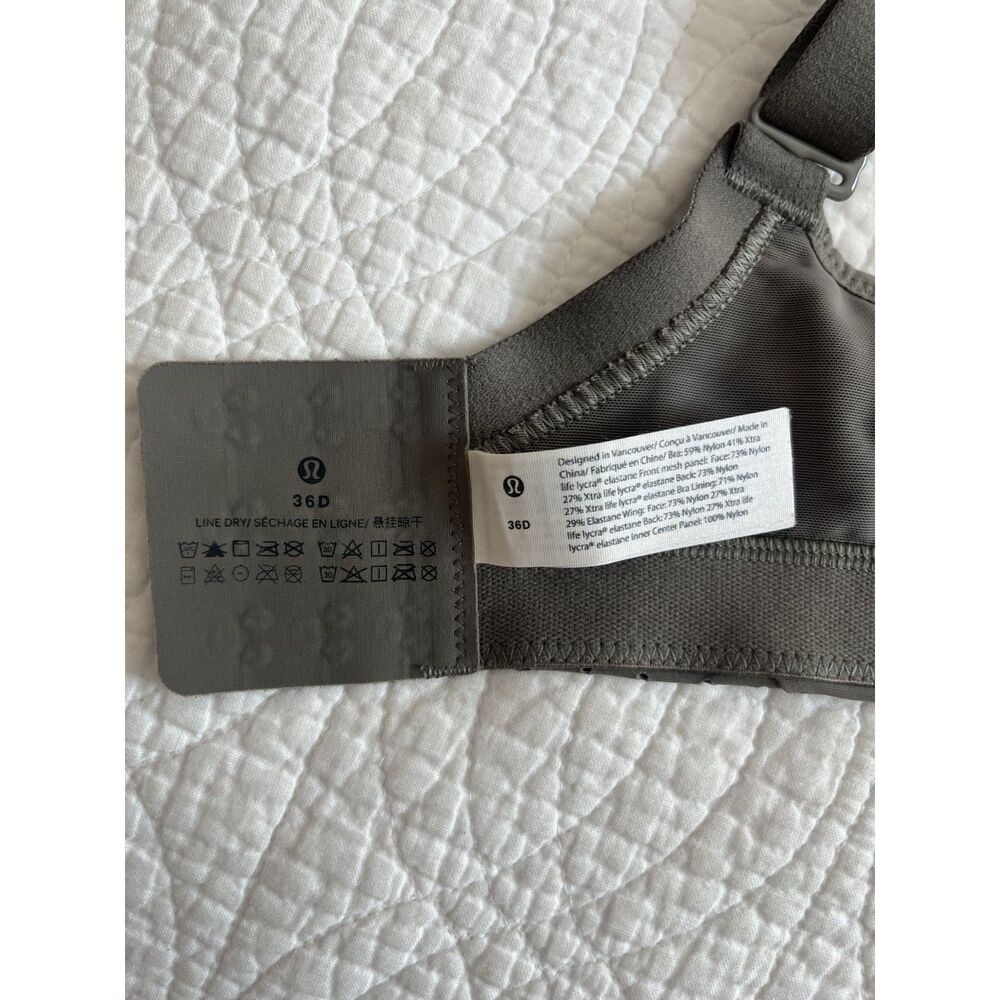 Lululemon Run Times Sports Bra 36D Gray High Impact Running Wicking Padded Strap - Picture 5 of 7